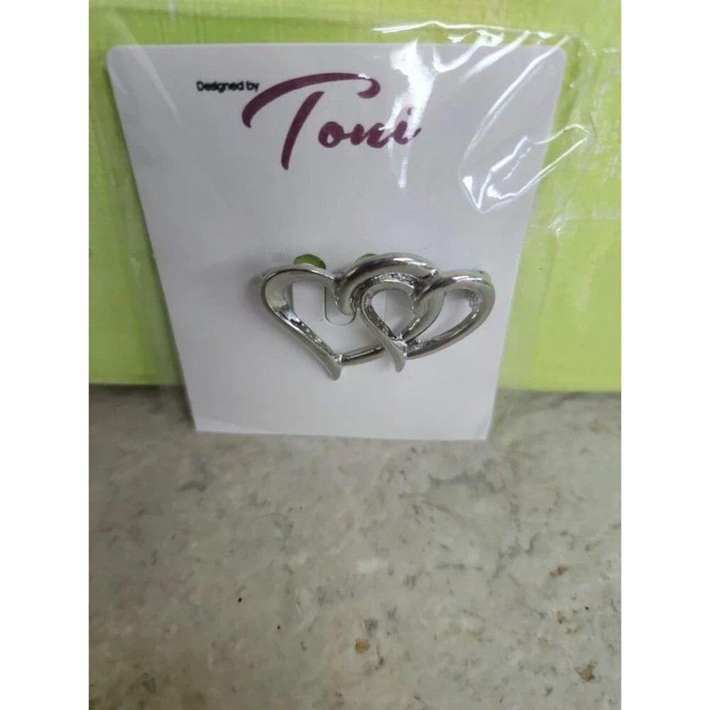 Toni  double heart love is endless silver brooch